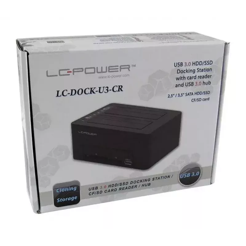 LC Power LC-DOCK-U3-CR - HDD-Dockingstation mit Netzanzeige, Ein/Aus-Schalter, Klon-Funktion Schächte: 2 - 2.5 / 3.5 gemeinsam genutzt (6,4 cm/8,9 cm 