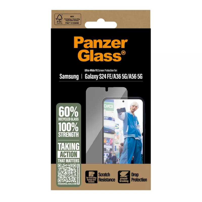 Tempered Screen Protector PanzerGlass for Samsung Galaxy S24 FE / A36 / A56 — Full Coverage, Scratch & Impact Protection