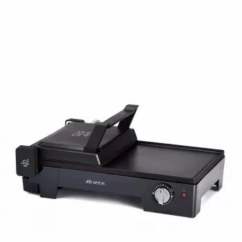 Ariete 1916 Multi Grill 3 in 1 - Electric Grill, Barbecue, Smooth and ribbed plate - 180 ° opening - Adjustable thermostat - 2400 Watt - Black