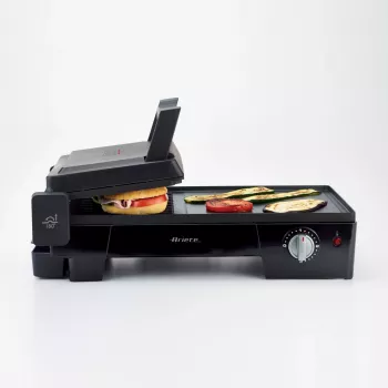 Ariete 1916 Multi Grill 3 in 1 - Electric Grill, Barbecue, Smooth and ribbed plate - 180 ° opening - Adjustable thermostat - 2400 Watt - Black