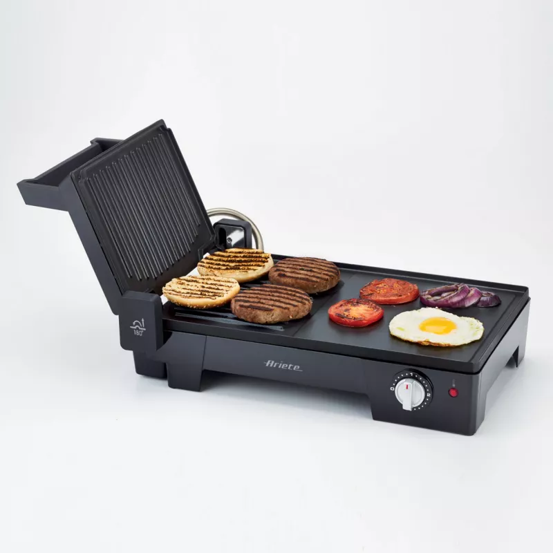 Ariete 1916 Multi Grill 3 in 1 - Electric Grill, Barbecue, Smooth and ribbed plate - 180 ° opening - Adjustable thermostat - 2400 Watt - Black