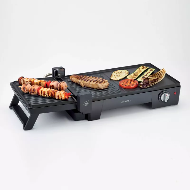 Ariete 1916 Multi Grill 3 in 1 - Electric Grill, Barbecue, Smooth and ribbed plate - 180 ° opening - Adjustable thermostat - 2400 Watt - Black