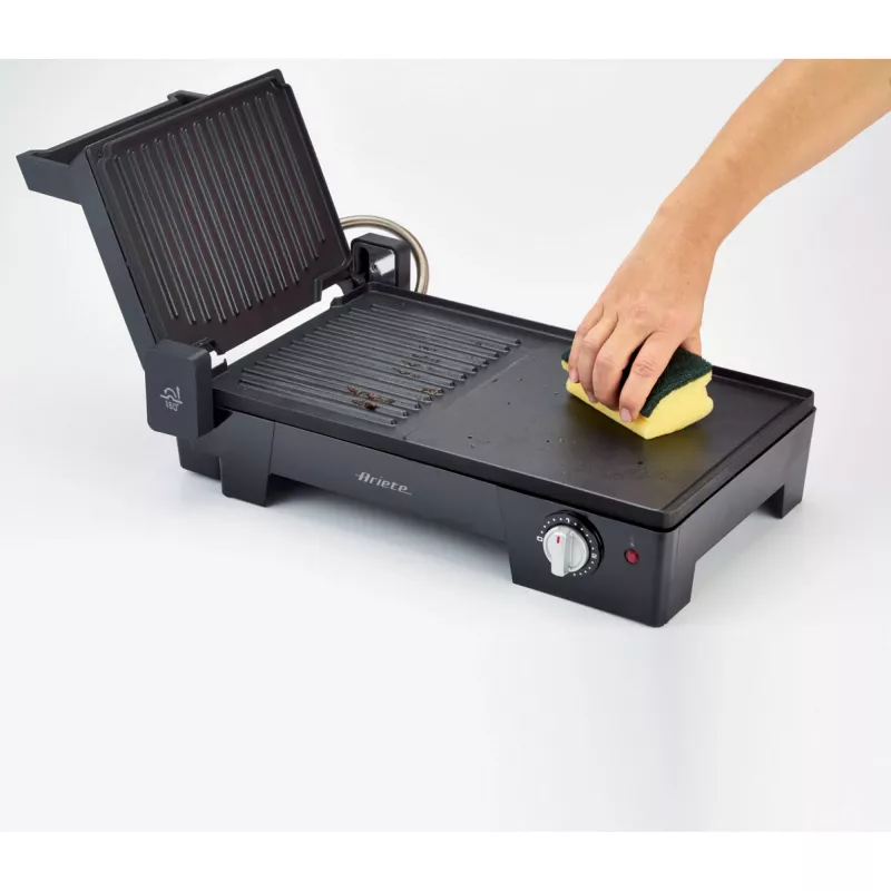 Ariete 1916 Multi Grill 3 in 1 - Electric Grill, Barbecue, Smooth and ribbed plate - 180 ° opening - Adjustable thermostat - 2400 Watt - Black