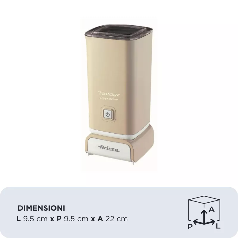 Ariete 2878 Vintage Milk Frother for Cappuccino, Tea, Hot and Cold Chocolate, Instant Drinks, 500 Watts, Pastel Light Beige Colour