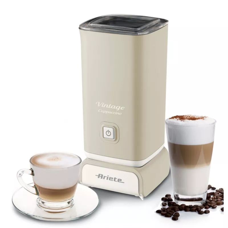 Ariete 2878 Vintage Milk Frother for Cappuccino, Tea, Hot and Cold Chocolate, Instant Drinks, 500 Watts, Pastel Light Beige Colour