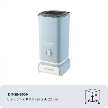 Ariete 2878 Vintage Milk Frother for Cappuccino, Tea, Hot and Cold Chocolate, Instant Drinks, 500 Watts, Pastel Light Blue Colour