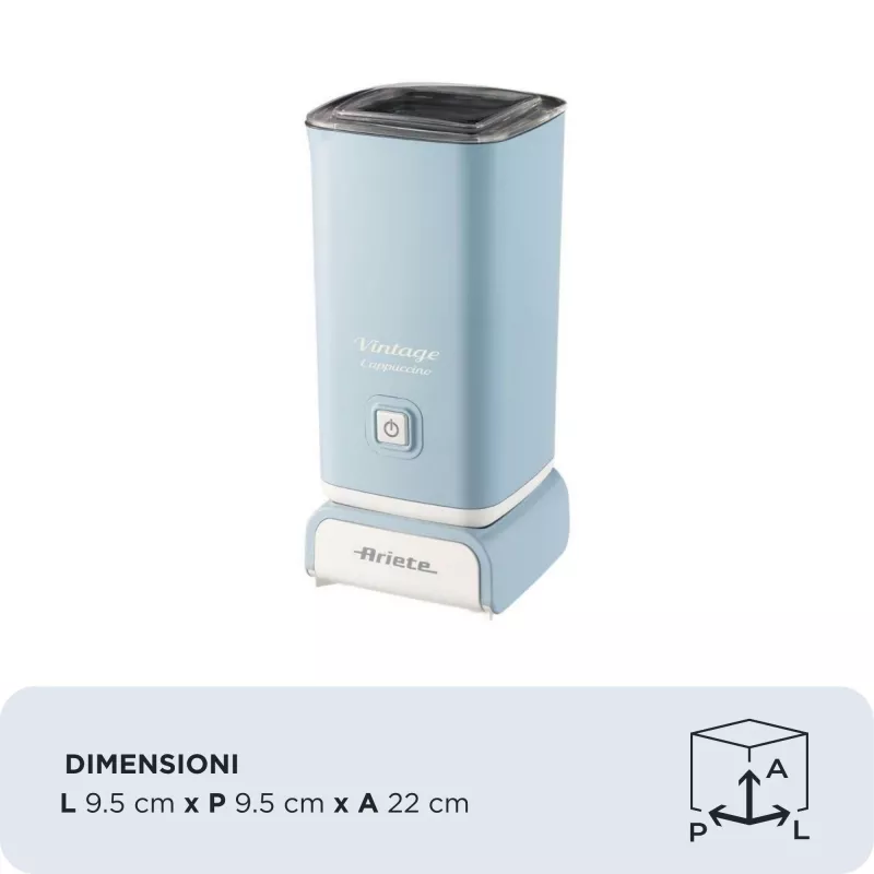 Ariete 2878 Vintage Milk Frother for Cappuccino, Tea, Hot and Cold Chocolate, Instant Drinks, 500 Watts, Pastel Light Blue Colour