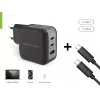 Conceptronic 3-Port 67W GaN USB PD Charger with USB-C Charging Cable, USB-C x 2, USB-A x 1, QC 3.0, PPS