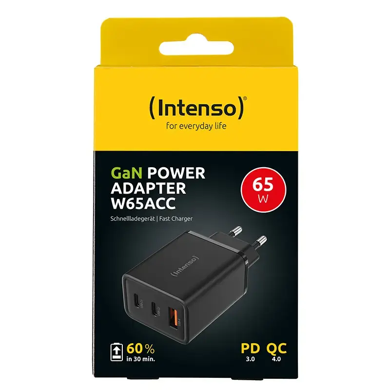 Power Adapter Intenso W65ACC USB-A and USB-C ports black