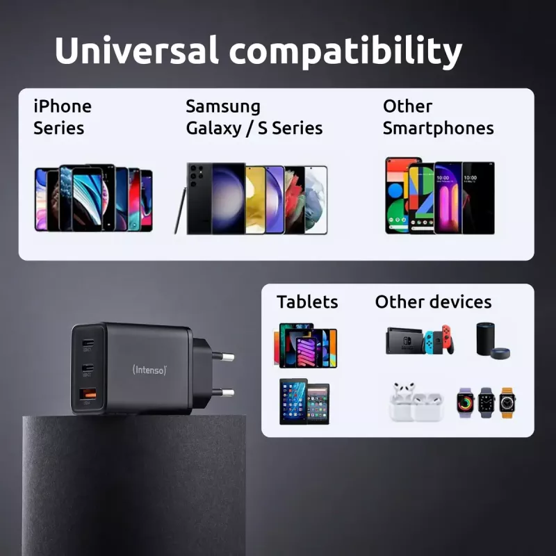 Power Adapter Intenso W65ACC USB-A and USB-C ports black
