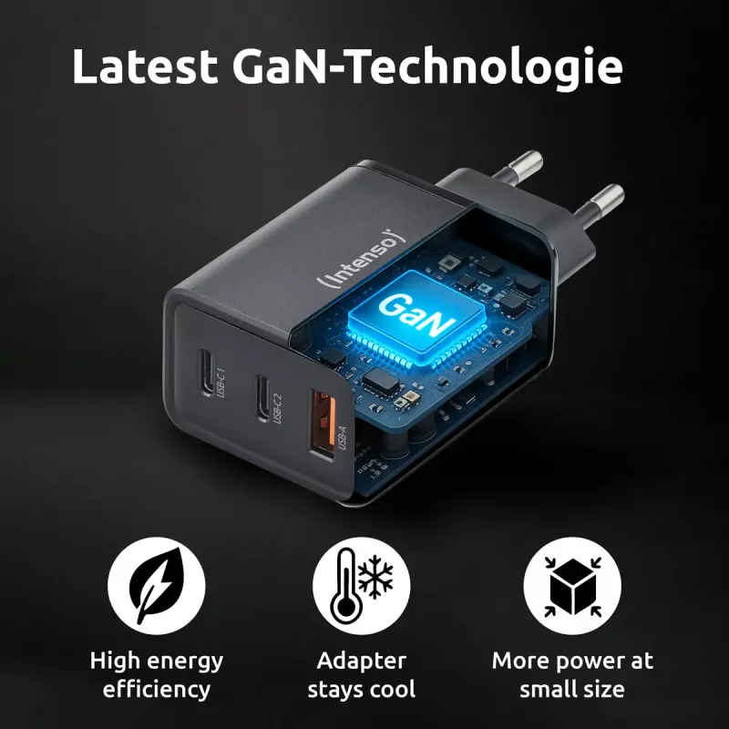 Power Adapter Intenso W65ACC USB-A and USB-C ports black