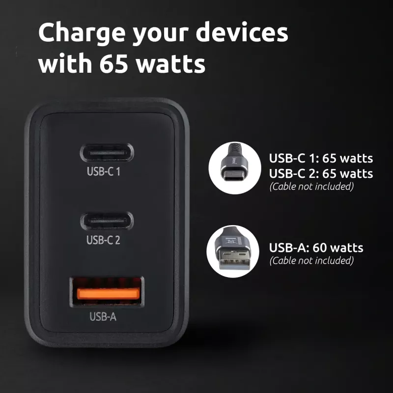 Power Adapter Intenso W65ACC USB-A and USB-C ports black
