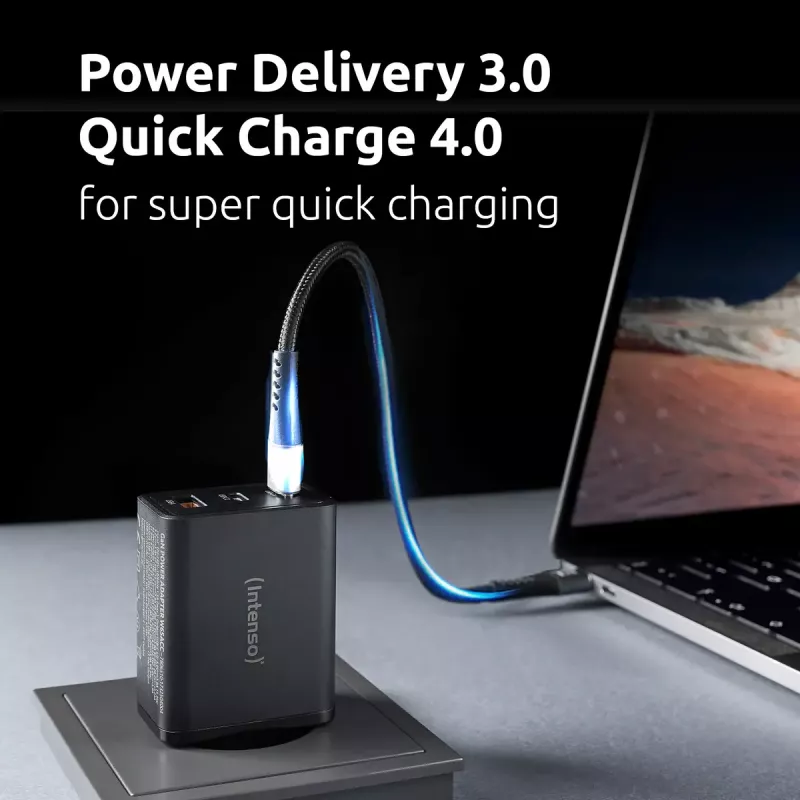 Power Adapter Intenso W65ACC USB-A and USB-C ports black