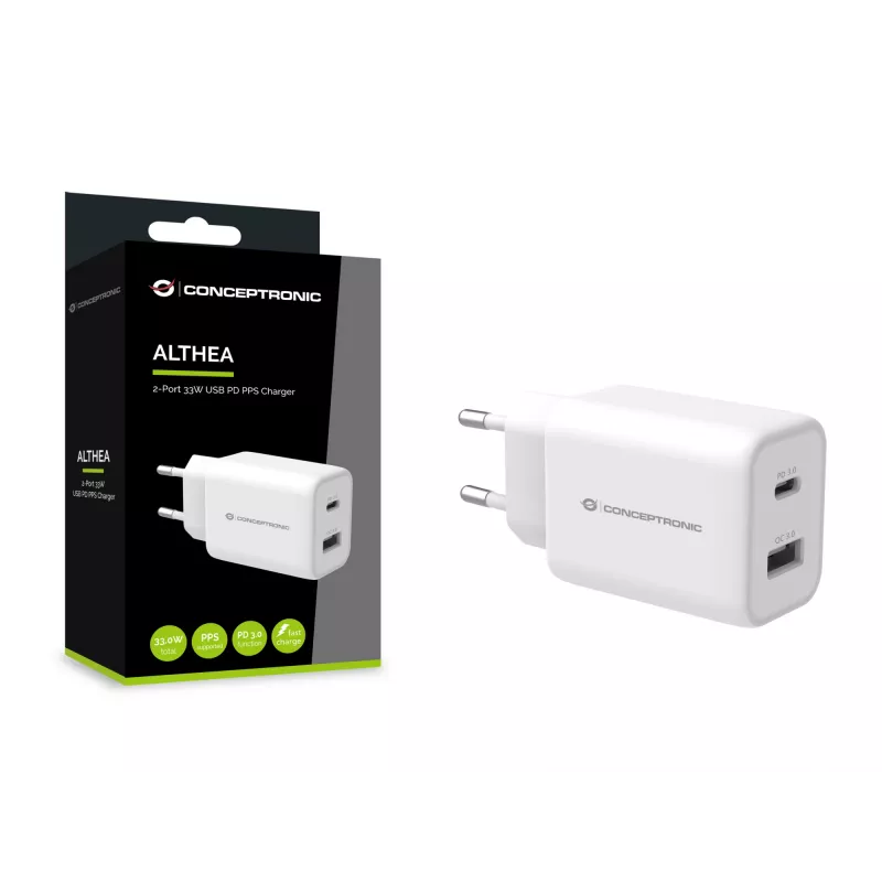 Conceptronic ALTHEA 2-Port 33W USB PD PPS Charger, QC 3.0