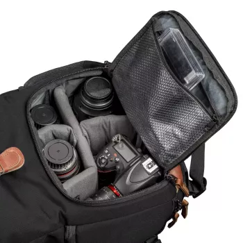 Backpack Mantona Luis junior Black Brown Leather Metal Polyester Synthetic