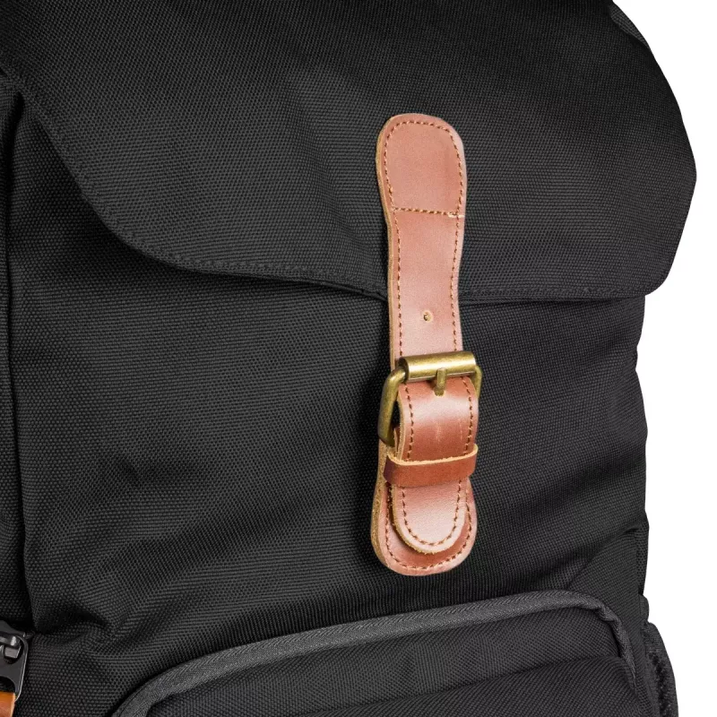 Backpack Mantona Luis junior Black Brown Leather Metal Polyester Synthetic