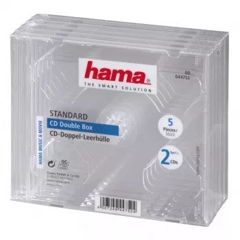 CD Double Jewel Case Hama 44752 Pack of 5 for 2 Discs Transparent