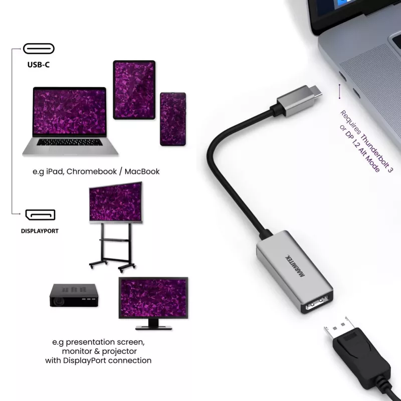 USB-C to DisplayPort Adapter Marmitek 8371 4K 60Hz