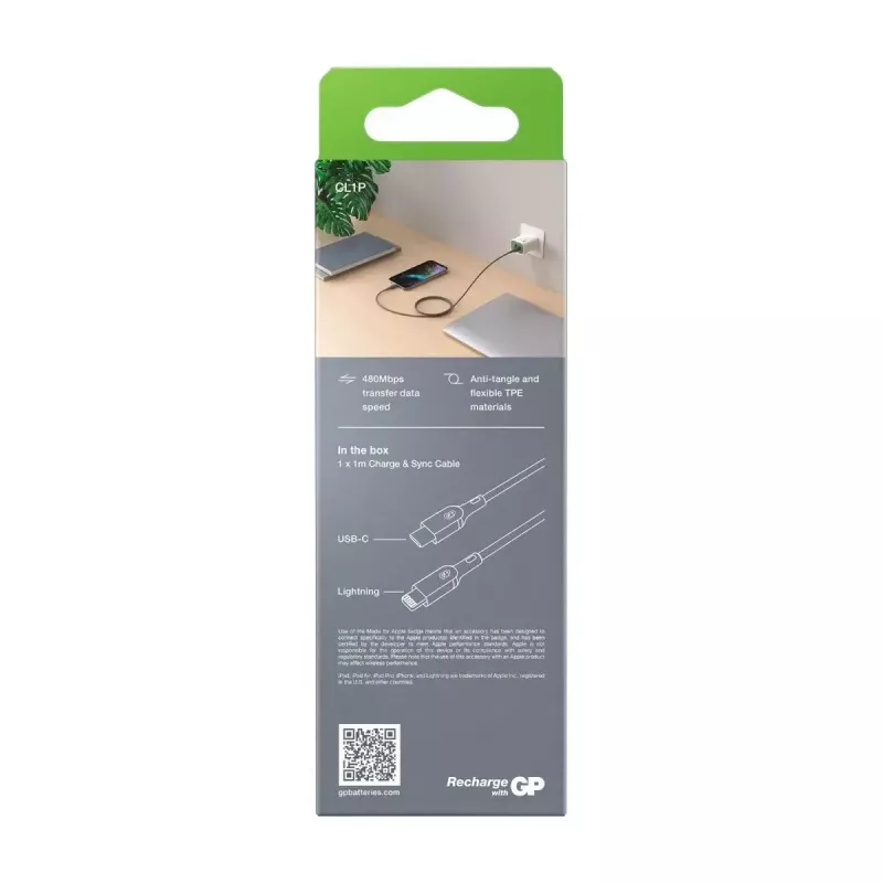 Cable GP Batteries CL1P 1m Grey Lightning USB C
