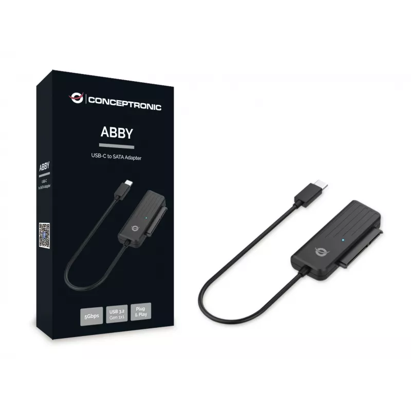 Conceptronic ABBY USB-C to SATA Adapter, Black, China, 32 mm, 12 mm, 65 mm, 22 g