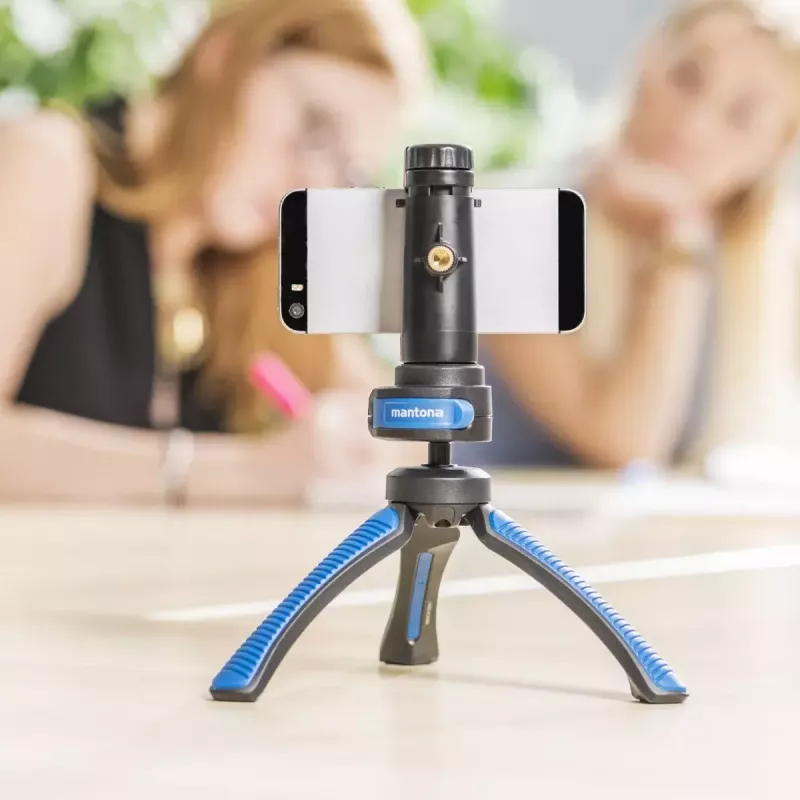 Tripod Mantona 21405 Smartphone Digital Camera 3 Legs Black Blue