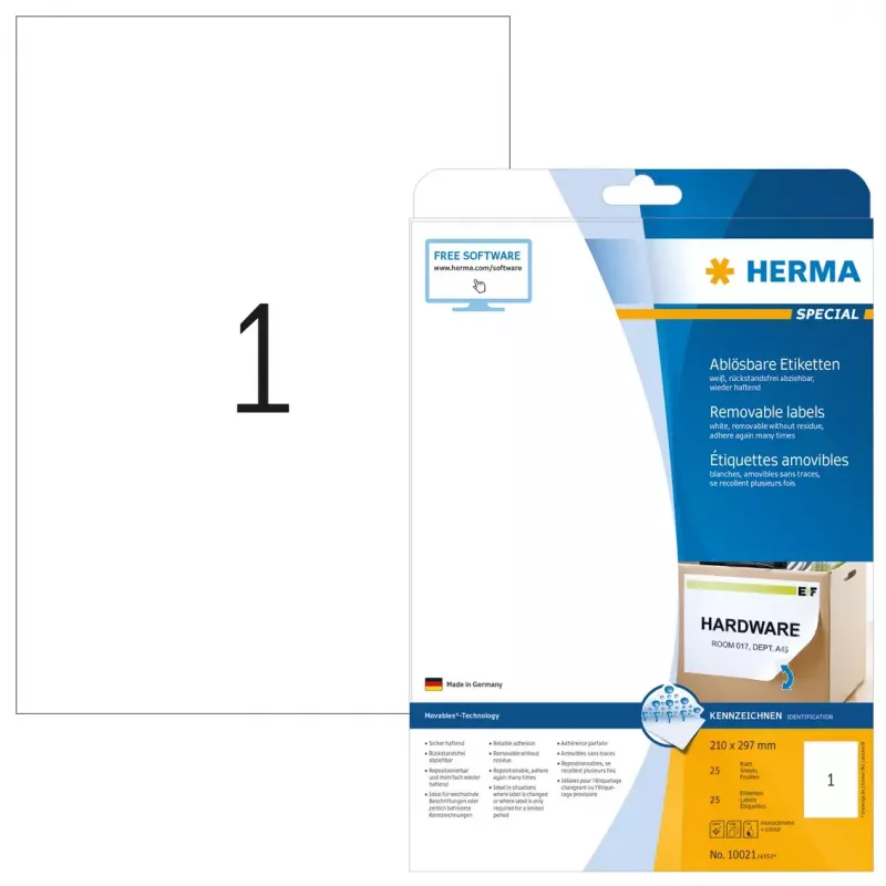 Self-adhesive printer label HERMA Removable labels A4 210x297 mm white Movables