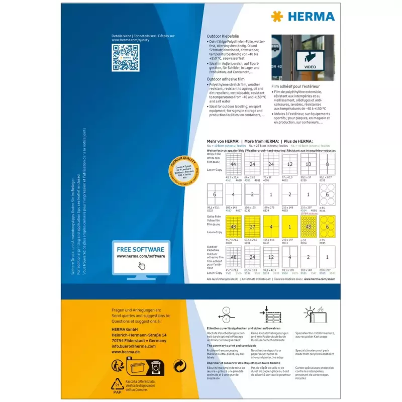 HERMA 9501 self-adhesive label Rectangle Permanent White 50 pc(s)