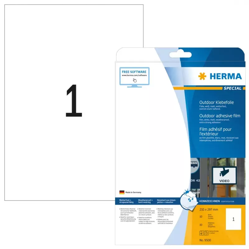 Self-adhesive printer label HERMA Labels A4 outdoor film 210x297 mm
