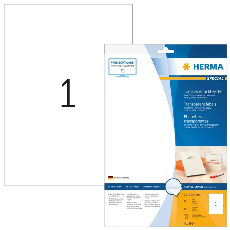Inkjet film labels HERMA A4 210x297 mm glossy 10 pcs