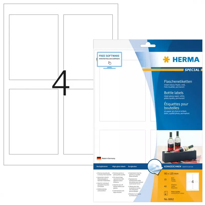 Self-adhesive printer label HERMA Bottle labels A4 Inkjet 90x120 mm