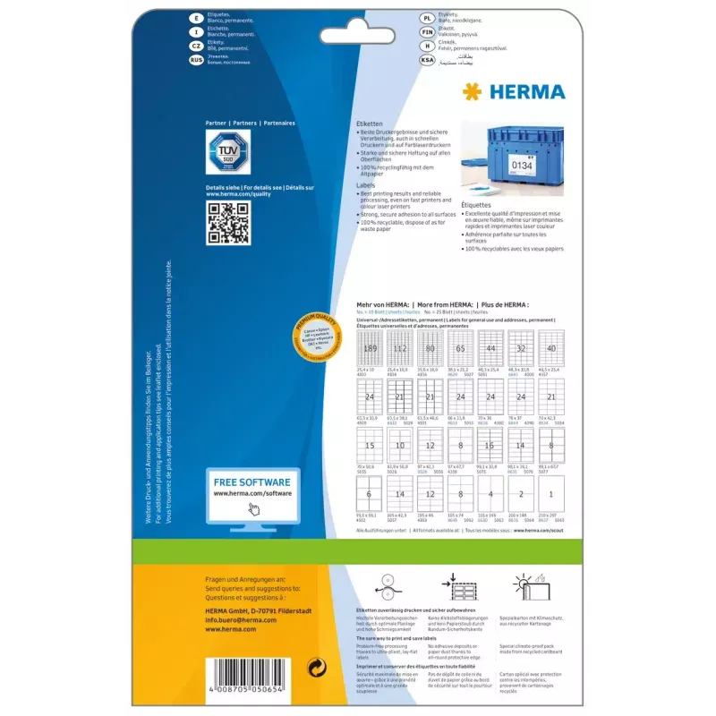 Self-adhesive printer label HERMA Labels Premium A4 210x297 mm