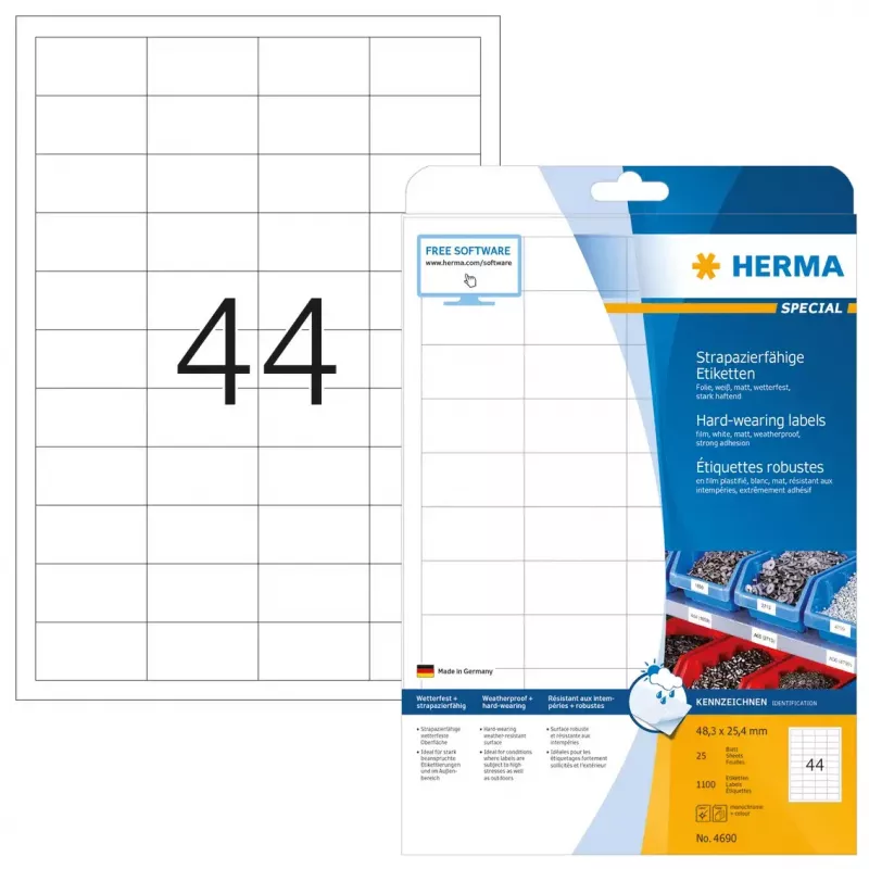 Self-adhesive printer label HERMA Labels hard-wearing A4 48.3x25.4 mm