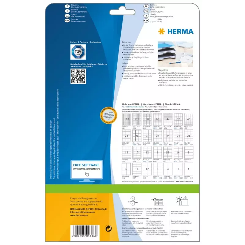 Self-adhesive printer label HERMA Labels Premium A4 35.6x16.9 mm