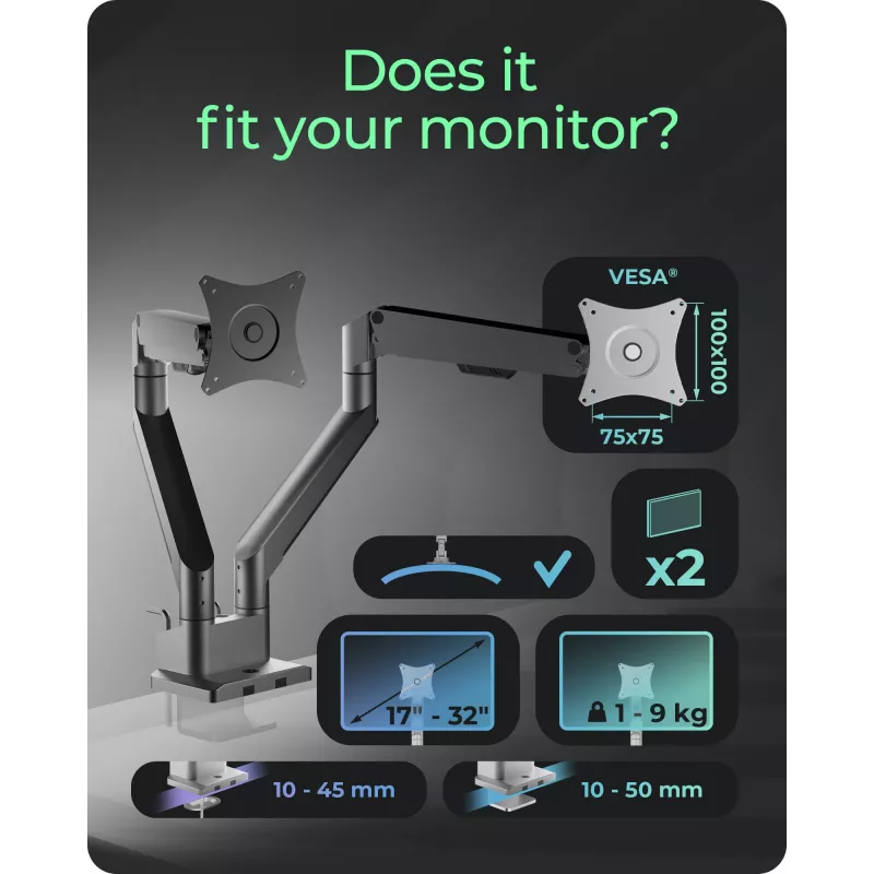 Monitor stand icybox 61085 for 2 monitors with desk mount — dual-arm desk monitor mount