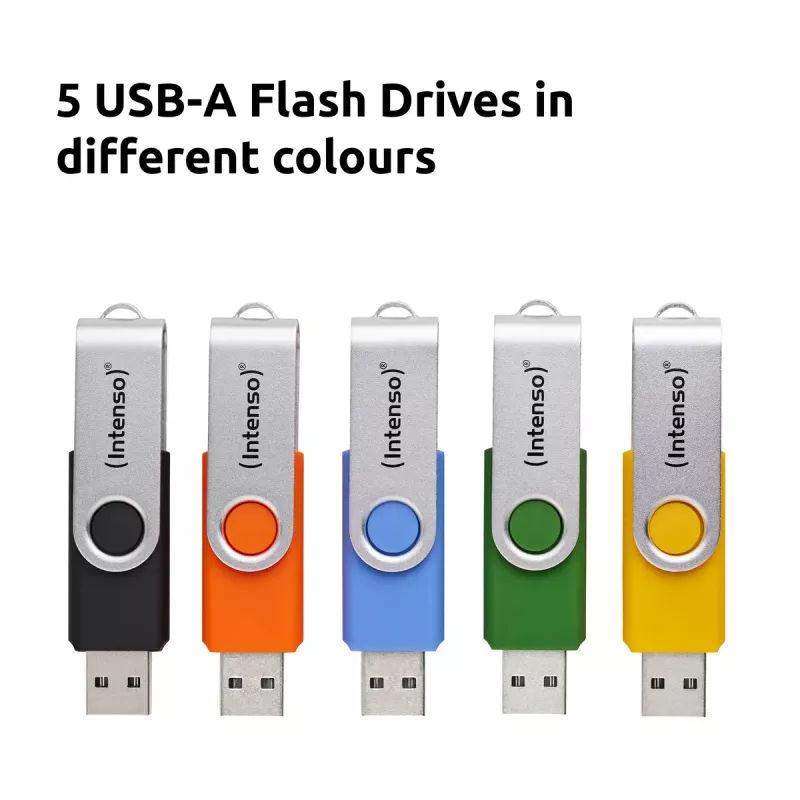 INTENSO Office Line USB flash drive multipack 5×64 GB, USB-A, USB 3.2 Gen 1, swivel, multicolour