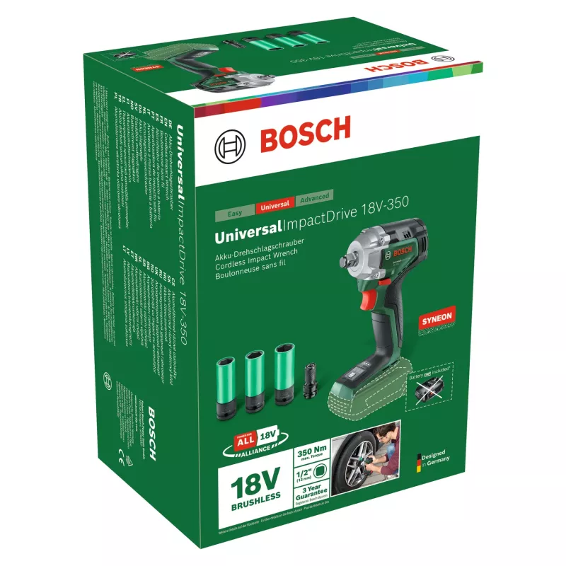 Bosch UniversalImpactDrive 18V-350 (Bare tool + Hex Adapter + 3 Nuts 17, 19, 21mm)
