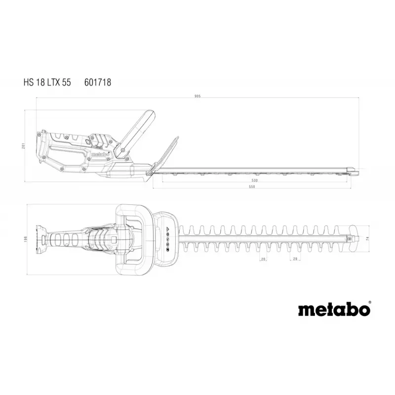 Metabo HS 18 LTX 55 Cordless Hedge Trimmer with Double-Sided Blade, 18 V, 55 cm Cutting Length, Bare Tool