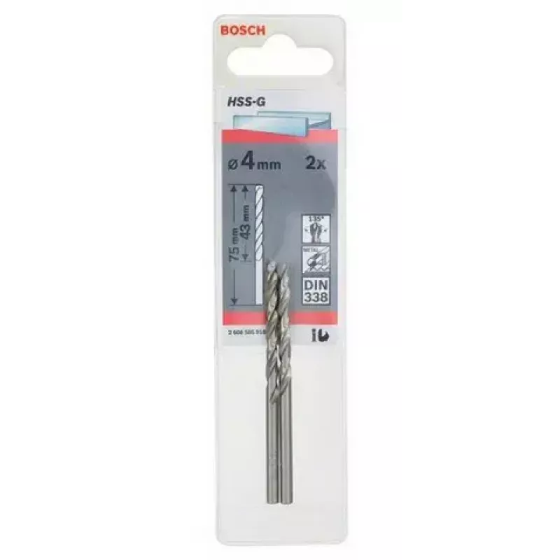 Twist drill bit Bosch Metal drill bit HSS-G DIN 338 4 mm 2 pcs