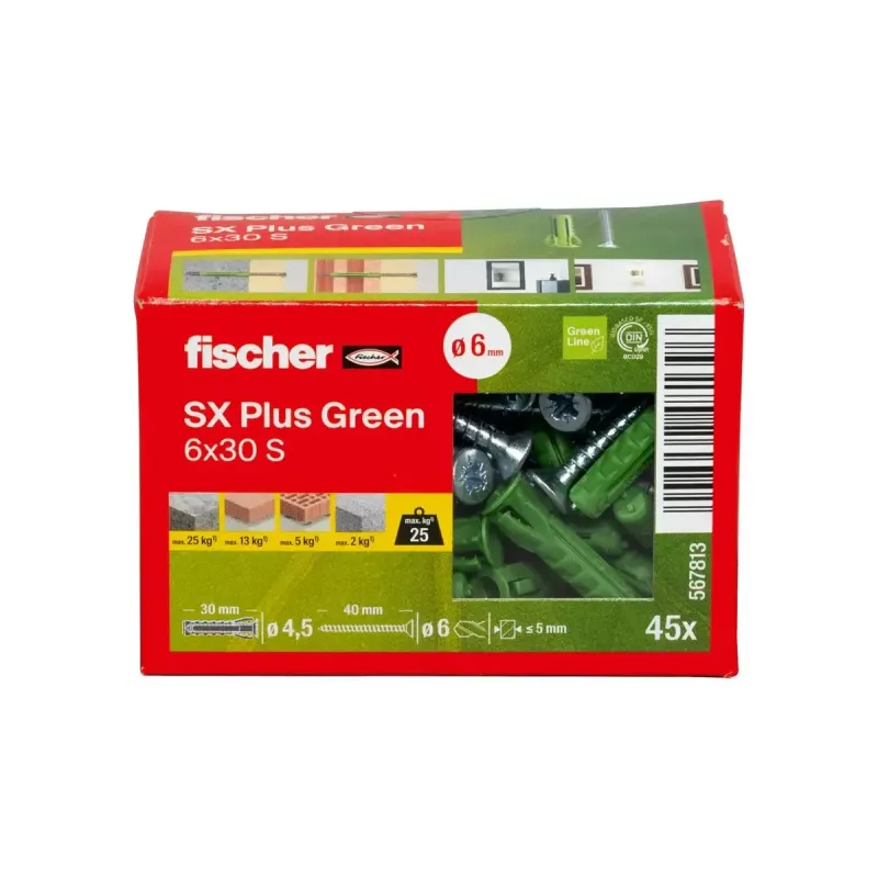 Screw & wall plug kit Fischer 567813 45 pcs Green
