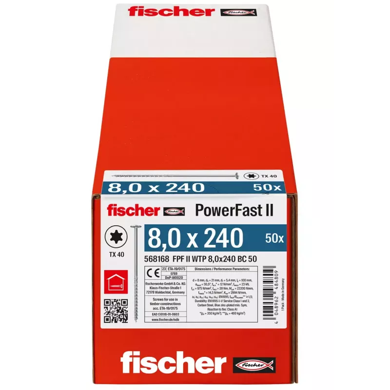 Screw Fischer PowerFast II 8,0x240 TK TX TG blvz 50