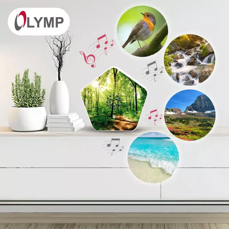 Sound machine Olympia Sounds of Nature, white, compact dimensions 135×30×130 mm