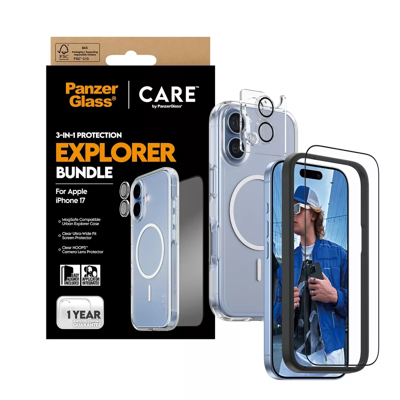 PanzerGlass CARE 3-in-1 Flagship Explorer Bundle iPhone 17 Scratch Shock Resistant