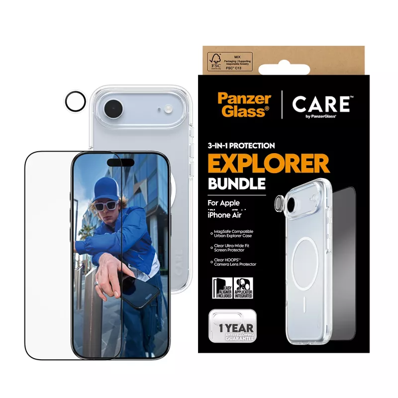 Screen protection kit PanzerGlass 3‑in‑1 Explorer Set CR66372 for iPhone 17 Air (tempered glass, camera protector, cleaning tools)