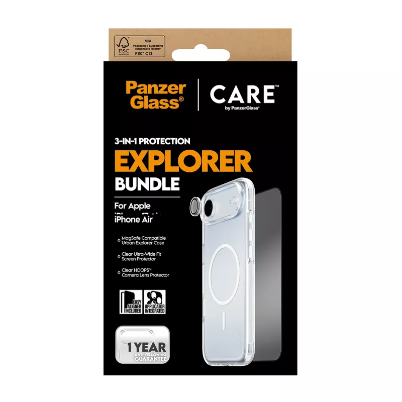 Screen protection kit PanzerGlass 3‑in‑1 Explorer Set CR66372 for iPhone 17 Air (tempered glass, camera protector, cleaning tools)
