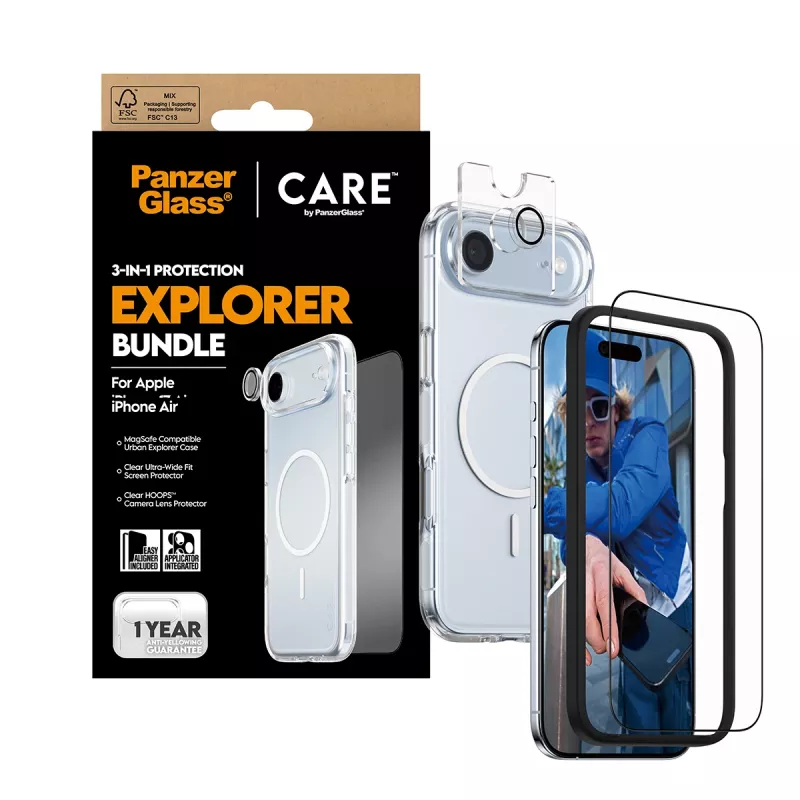 Screen protection kit PanzerGlass 3‑in‑1 Explorer Set CR66372 for iPhone 17 Air (tempered glass, camera protector, cleaning tools)