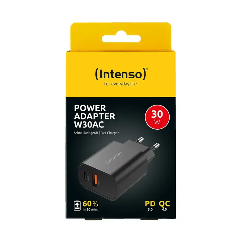 Power Adapter Intenso W30AC 30W USB-A USB-C Black