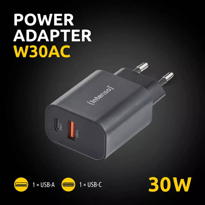 Power Adapter Intenso W30AC 30W USB-A USB-C Black