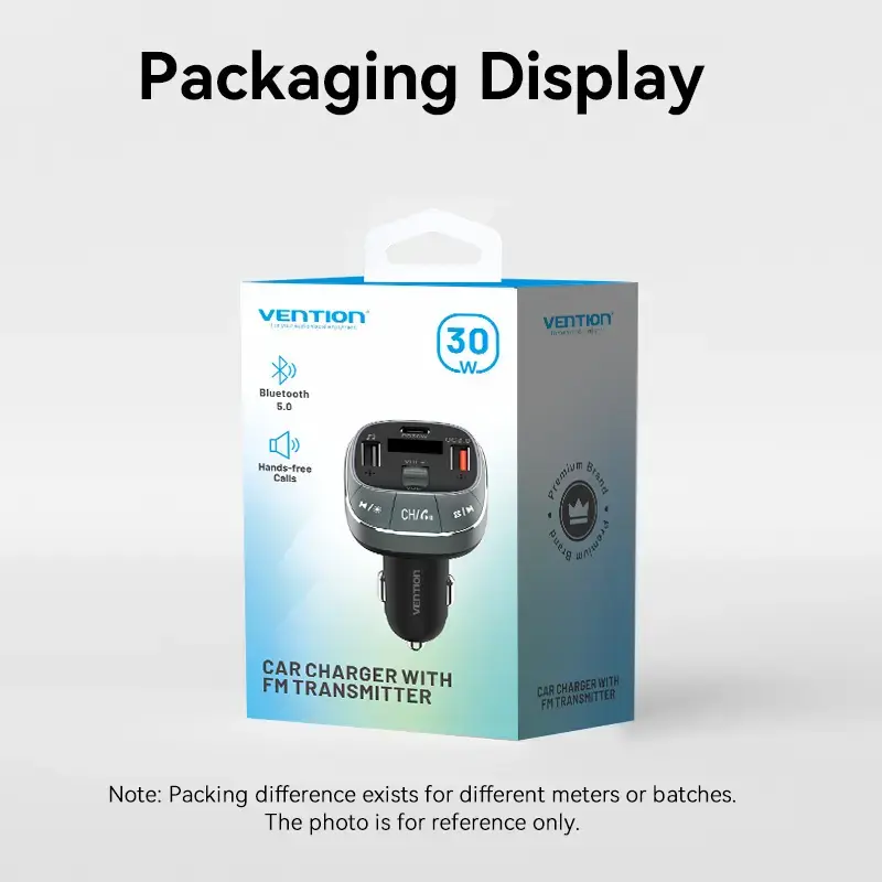 Car charger Vention 3-Port USB (USB-C + 2× USB-A) 30W/18W/5W Black