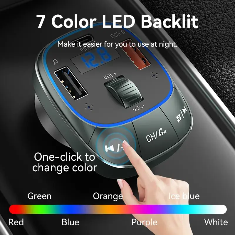 Car charger Vention 3-Port USB (USB-C + 2× USB-A) 30W/18W/5W Black
