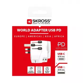 Power Plug Adapter Skross 61663 Universal White 100-250V 2.4A USB